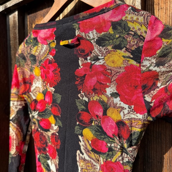 jean paul gaultier mesh long sleeve top black with floral roses small - Picture 5 of 7